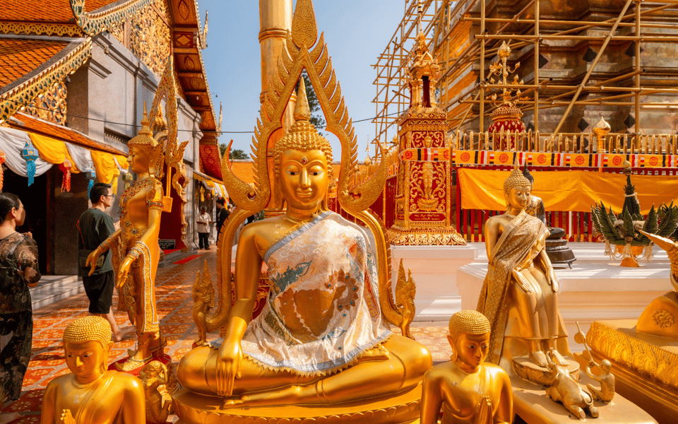 Chiang Mai: Doi Suthep Temple and Waterfall by Songtaew Trio - Stop 4: Wat Phra That Doi Suthep and the relic-and-views payoff