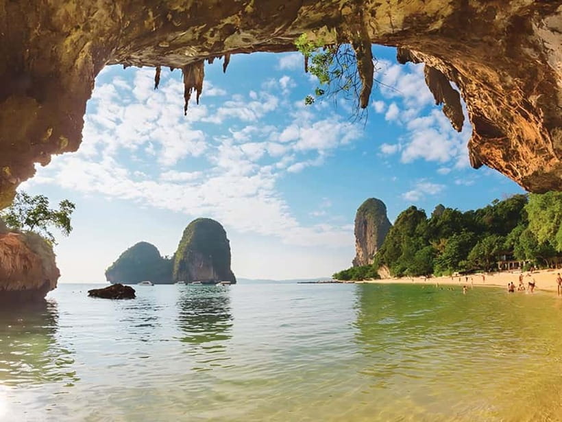 Krabi: Railay Phra Nang & Diamond Cave Sunset Plankton Tour - Phra Nang Cave: shrine, legend, monkeys, and cliff views
