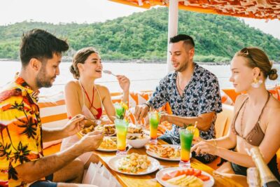 Pattaya: 3-Island Hopping Sunset Yacht & Buffet with Live DJ - The 82-foot yacht setup: BBQ, showers, and space to breathe
